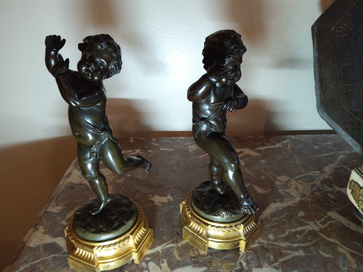 Paire De Putti En Bronze Sur Socle Doré De Style Louis XVI-photo-3